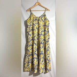 THML Yellow Floral Maxi Dress large summer flowy with pockets